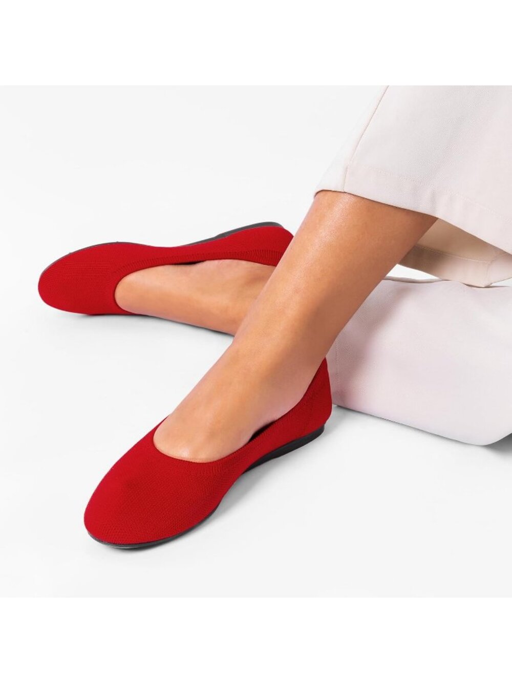 DREAM PAIRS Women's Red Rubber Knit Foldable Round Toe Flats Comfortable Shoes - Picture 2 of 6